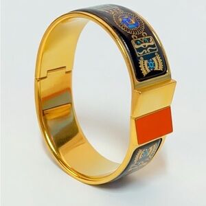 Hermès enamel bangle bracelet in black and gold plated metal- include box